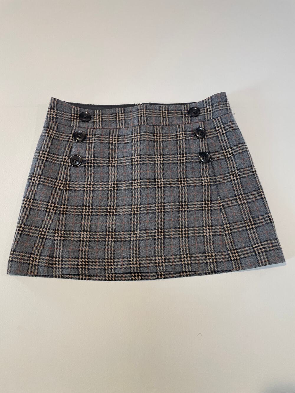 GAP Skirt Gray Yellow Plaid Wool Blend Size 8